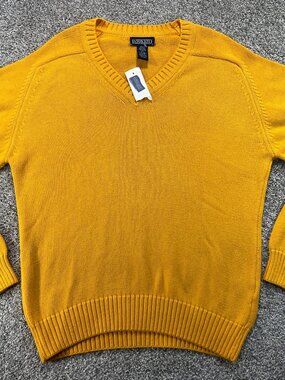 Vintage Land's End NWT Deadstock Men's Yellow V-Neck Sweater Drifter M 38-40